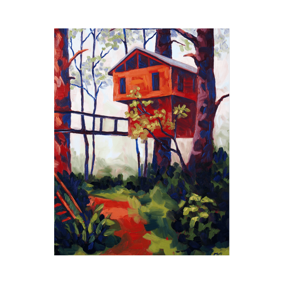 treehouse painting postcard